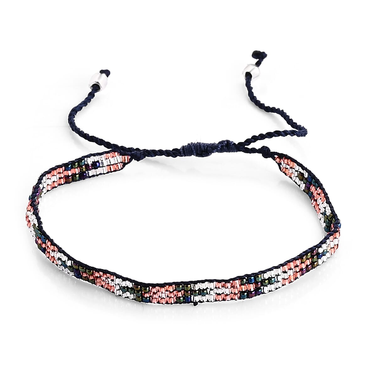 SET OF 4 - 3 Row Multi Color Adjustable Beaded Bracelet with Pattern