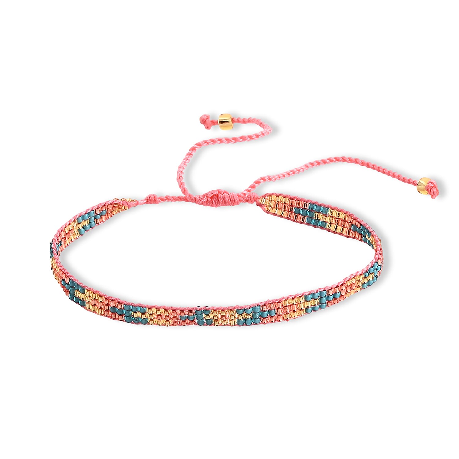 SET OF 4 - 3 Row Multi Color Adjustable Beaded Bracelet with Pattern