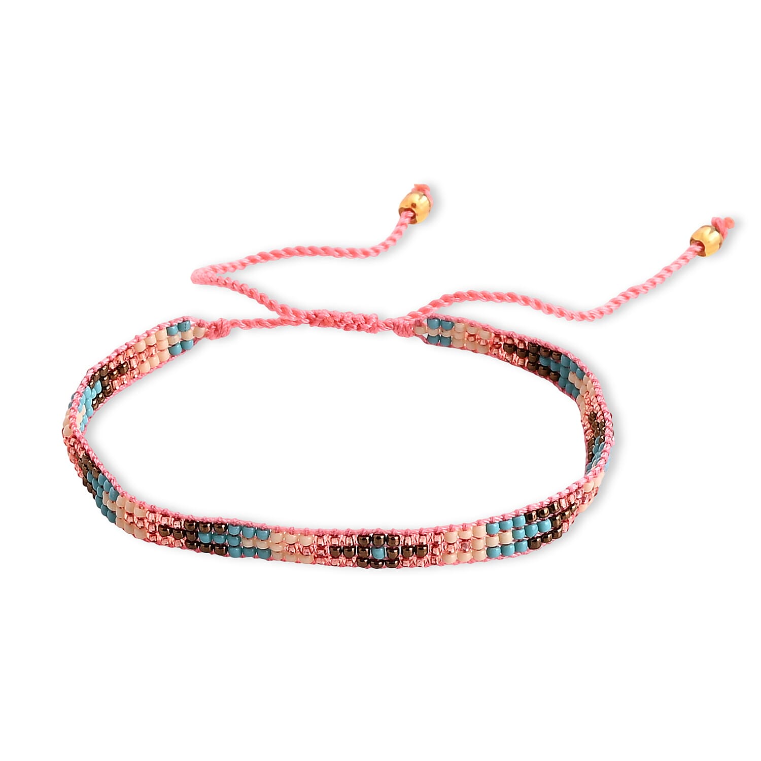 SET OF 4 - 3 Row Multi Color Adjustable Beaded Bracelet with Pattern