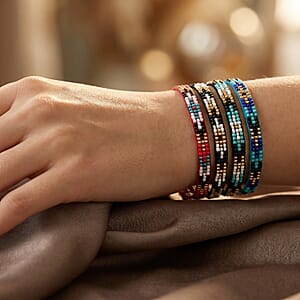 SET OF 4 - 3 Row Multi Color Adjustable Beaded Bracelet with Pattern