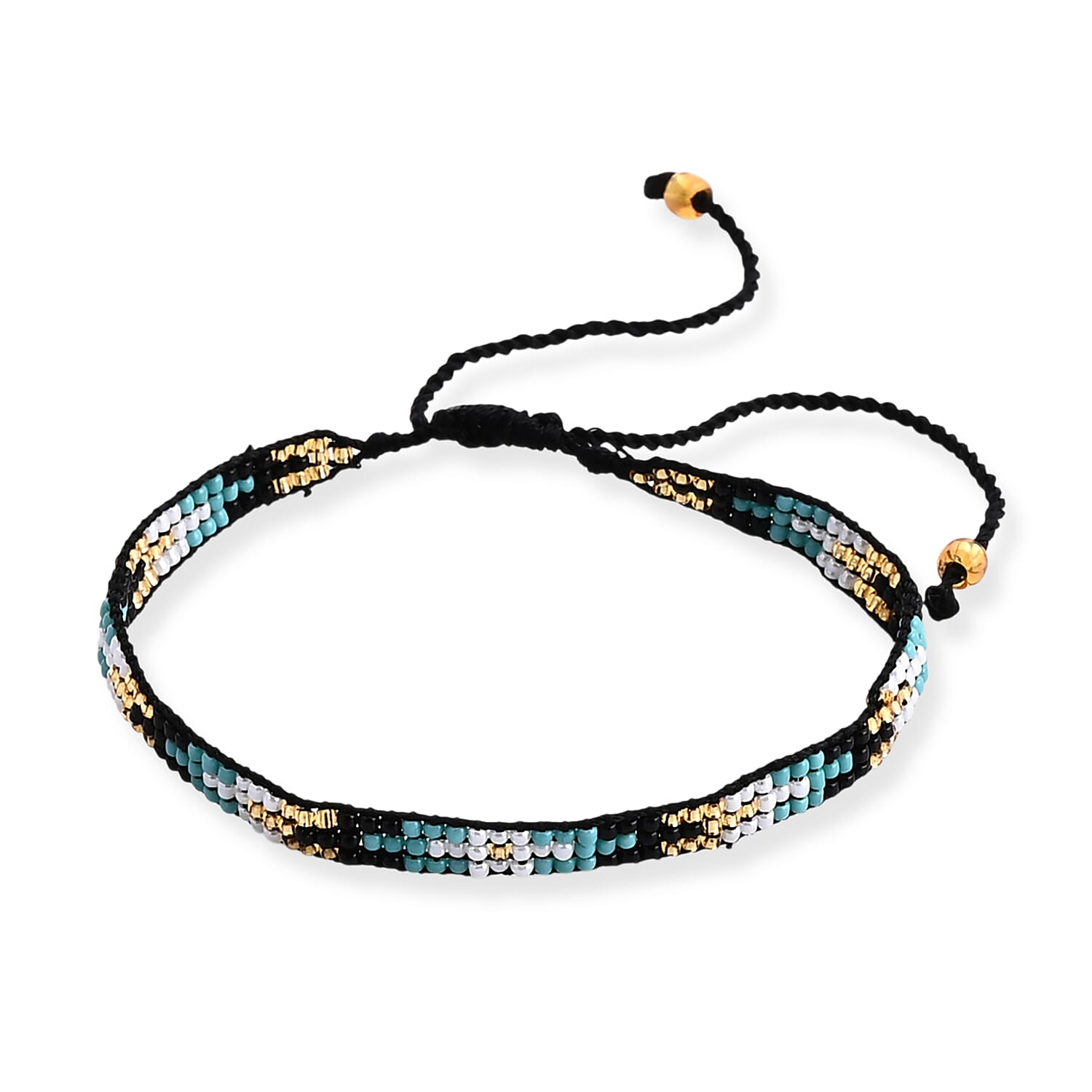 SET OF 4 - 3 Row Multi Color Adjustable Beaded Bracelet with Pattern