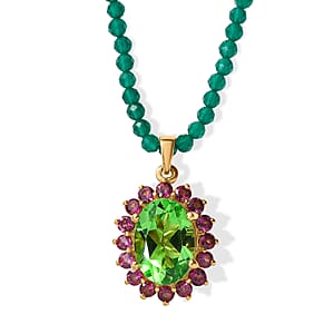 EverTrue Chartreuse Quartz (Triplet) and Orissa Rhodolite Garnet Pendant with Green Onyx Beaded Necklace 20 Inches in 18K YG Plated 19.50 ctw (Ships in 10-12 Days)