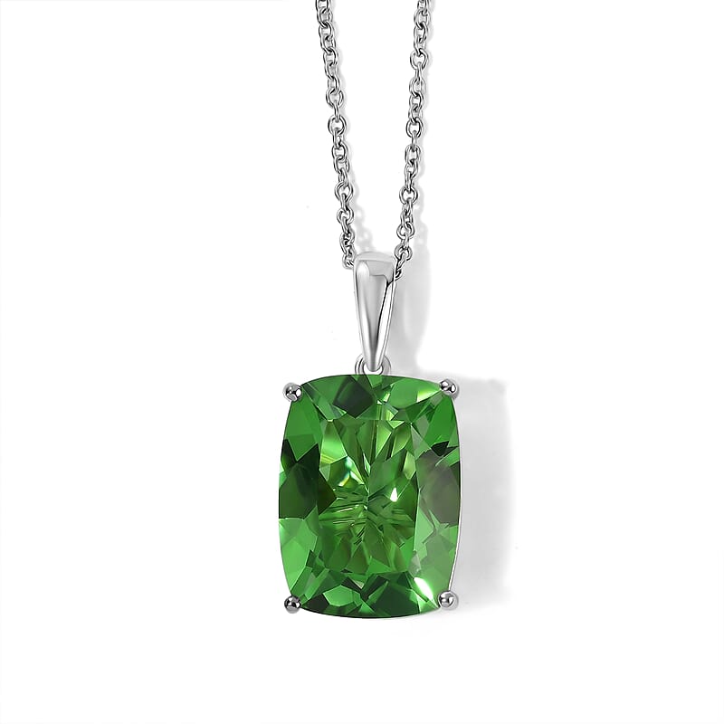 EverTrue Chartreuse Quartz (Triplet) 20.25 ctw Pendant in Platinum Bond with Stainless Steel Necklace (20 Inches)
