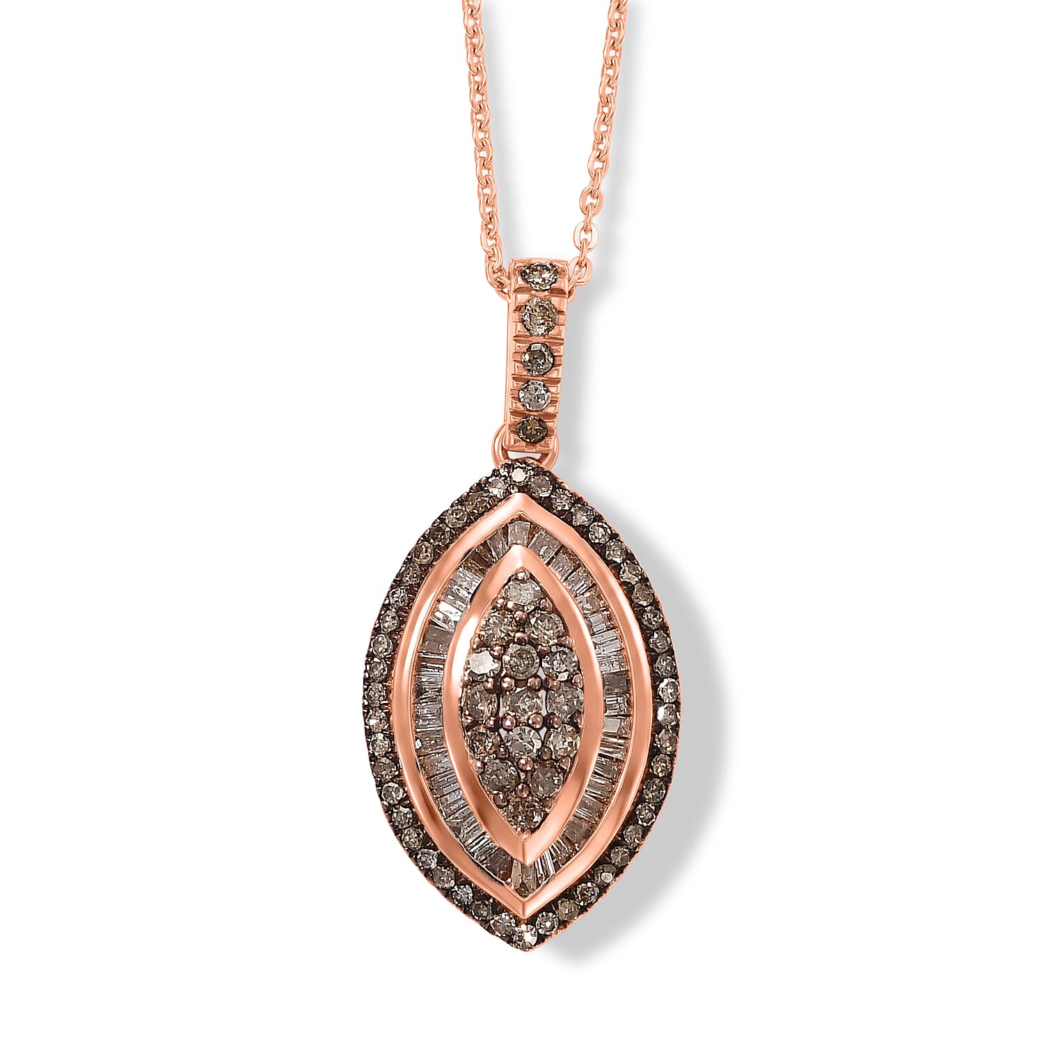 D'Joy Natural Champagne Diamond 1.00 ctw Royal Sunburst Pendant Necklace (20 Inches) in 18K Vermeil Rose Gold Over Sterling Silver
