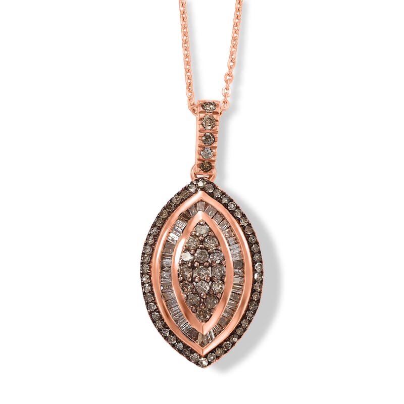 D'Joy Natural Champagne Diamond 1.00 ctw Royal Sunburst Pendant Necklace (20 Inches) in 18K Vermeil Rose Gold Over Sterling Silver