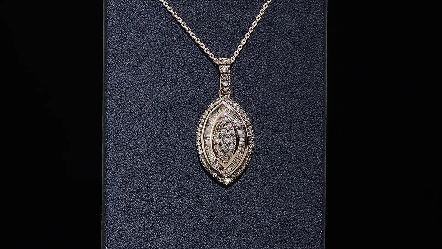 D'Joy Natural Champagne Diamond Royal Sunburst Pendant Necklace (20 Inches) in 18K Vermeil RG Over Sterling Silver 1.00 ctw