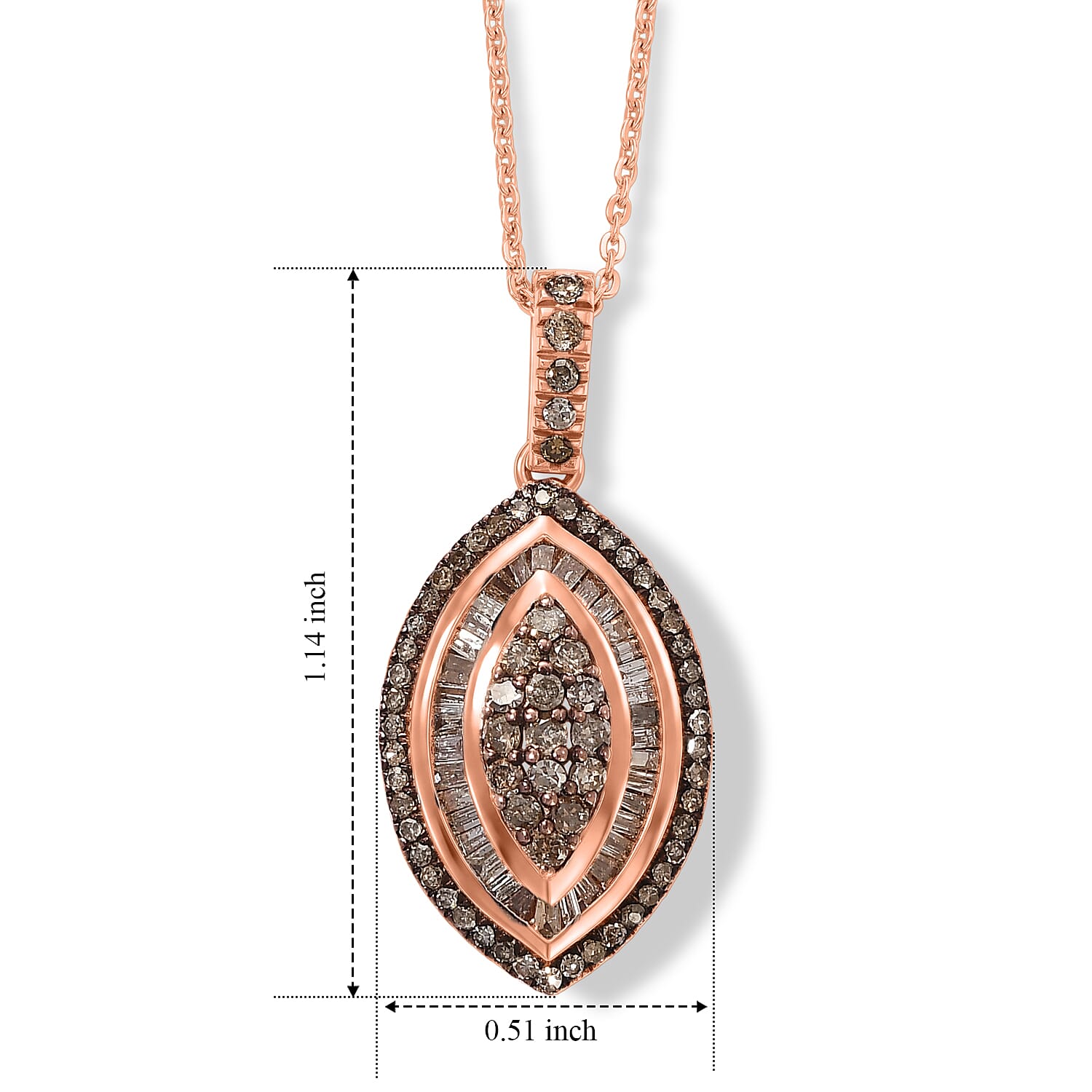 D'Joy Natural Champagne Diamond 1.00 ctw Royal Sunburst Pendant Necklace (20 Inches) in 18K Vermeil Rose Gold Over Sterling Silver