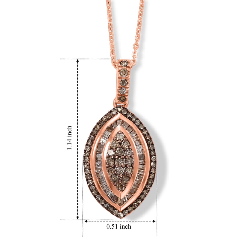 D'Joy Natural Champagne Diamond 1.00 ctw Royal Sunburst Pendant Necklace (20 Inches) in 18K Vermeil Rose Gold Over Sterling Silver