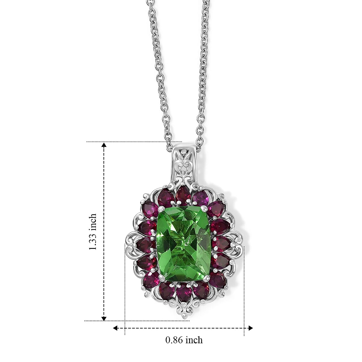 EverTrue Chartreuse Quartz (Triplet) and Orissa Rose Garnet 9.90 ctw Pendant in Platinum Bond with Stainless Steel Necklace 20 Inches (Ships in 10-12 Days) image number 4