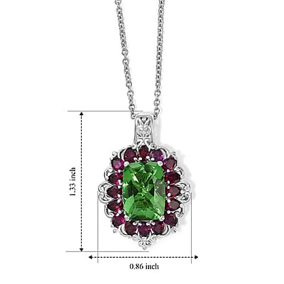 EverTrue Chartreuse Quartz (Triplet) and Orissa Rose Garnet 9.90 ctw Pendant in Platinum Bond with Stainless Steel Necklace 20 Inches