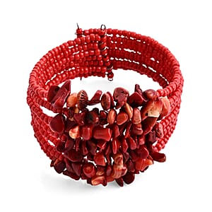 SET of 2 - Rough Stone and Seed Bead Adjustable Cuff Bracelet