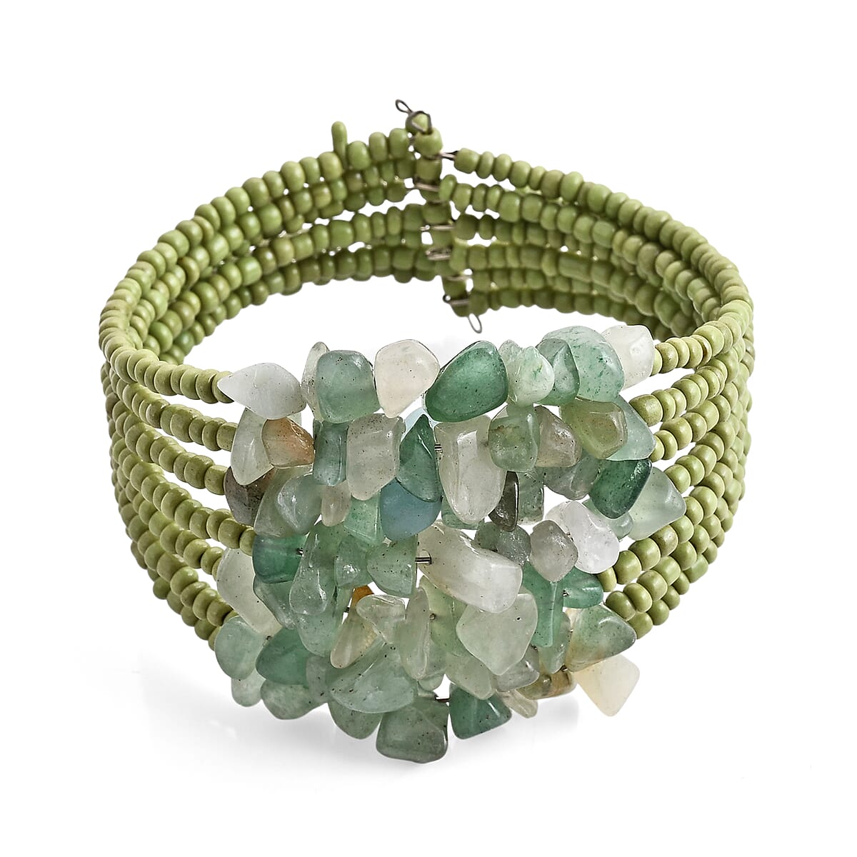 SET of 2 - Rough Stone and Seed Bead Adjustable Cuff Bracelet image number 4