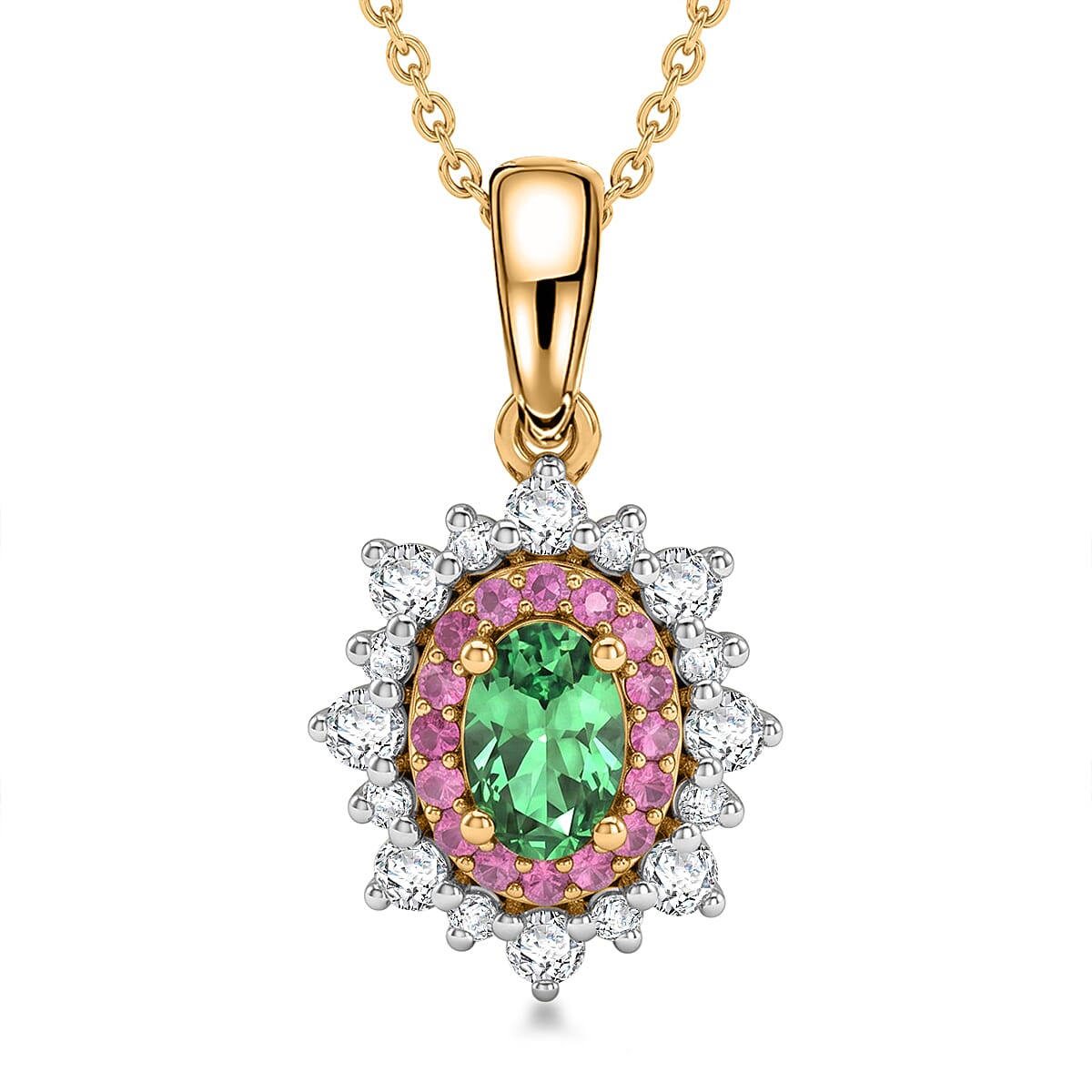 D'Joy Premium Tsavorite Garnet and Multi Gemstone 1.00 ctw Royal Blossom Pendant Necklace in 18K Vermeil Yellow Gold Over Sterling Silver 20 Inches