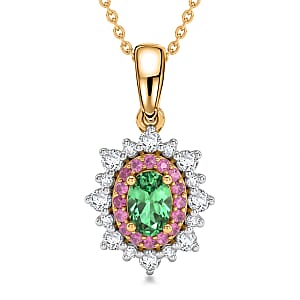 D'Joy Premium Tsavorite Garnet and Multi Gemstone 1.00 ctw Royal Blossom Pendant Necklace in 18K Vermeil Yellow Gold Over Sterling Silver 20 Inches