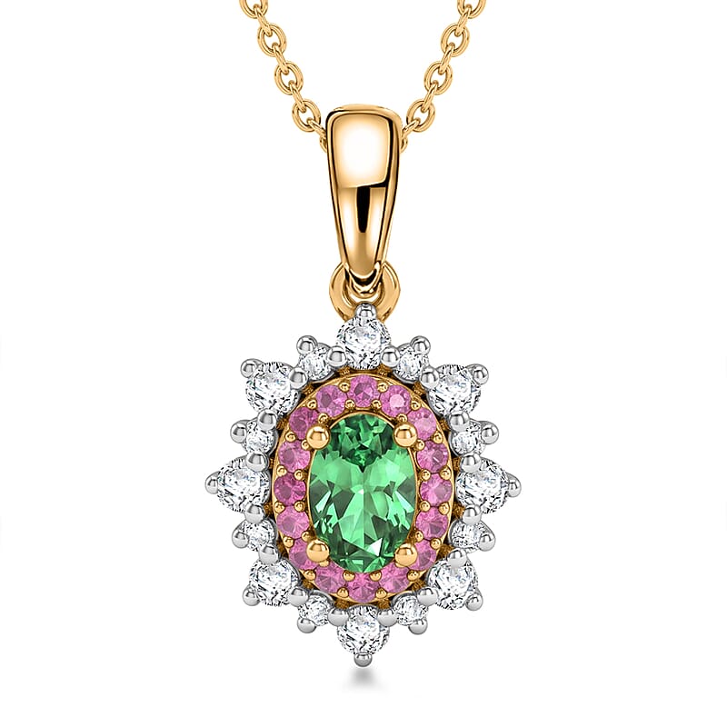 D'Joy Premium Tsavorite Garnet and Multi Gemstone 1.00 ctw Royal Blossom Pendant Necklace in 18K Vermeil Yellow Gold Over Sterling Silver 20 Inches