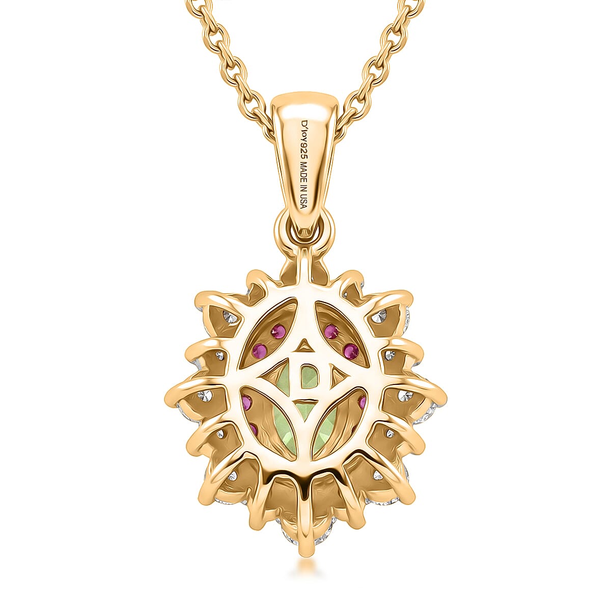 D'Joy Premium Tsavorite Garnet and Multi Gemstone 1.00 ctw Royal Blossom Pendant Necklace in 18K Vermeil Yellow Gold Over Sterling Silver 20 Inches image number 4