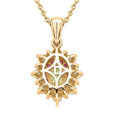 D'Joy Premium Tsavorite Garnet and Multi Gemstone 1.00 ctw Royal Blossom Pendant Necklace in 18K Vermeil Yellow Gold Over Sterling Silver 20 Inches
