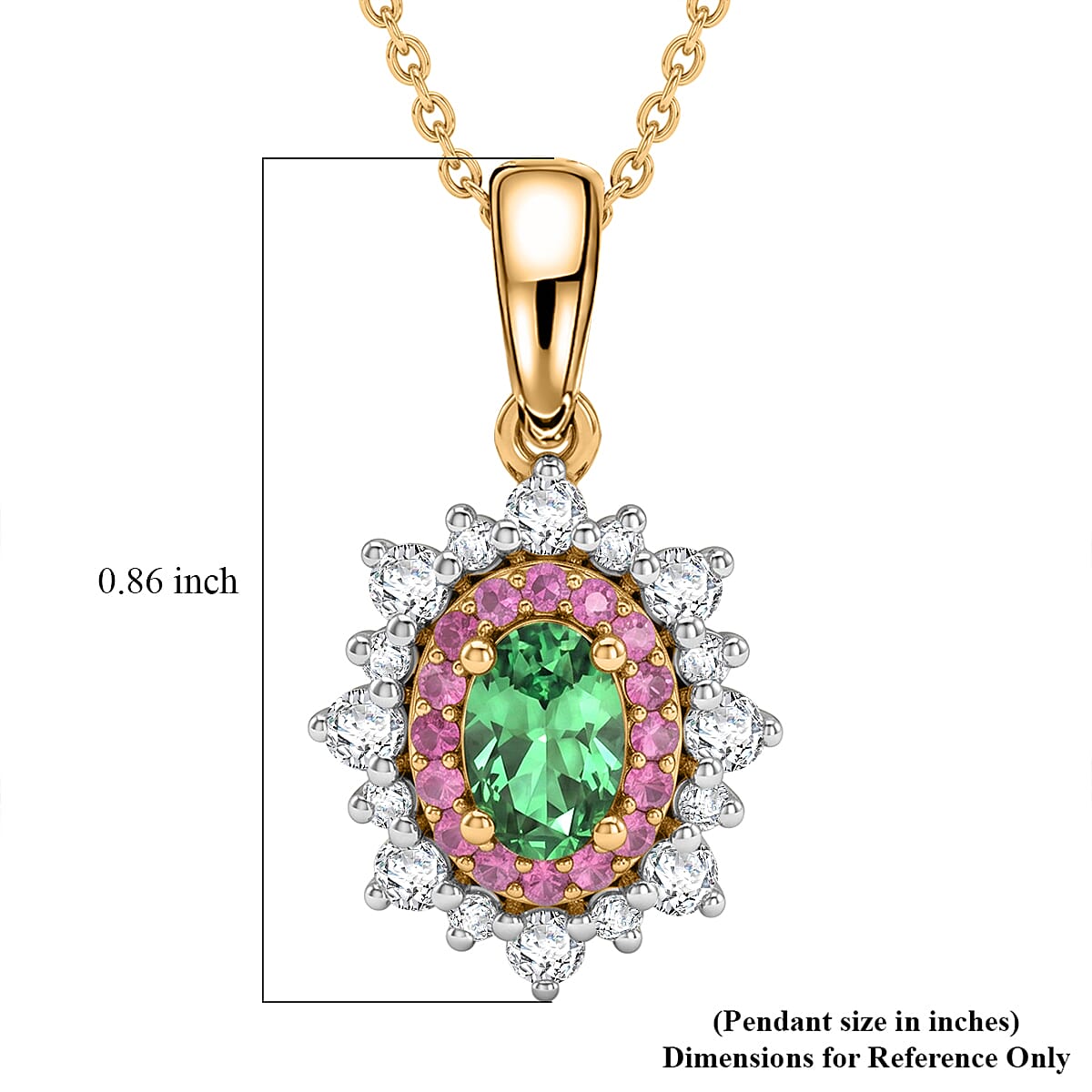 D'Joy Premium Tsavorite Garnet and Multi Gemstone 1.00 ctw Royal Blossom Pendant Necklace in 18K Vermeil Yellow Gold Over Sterling Silver 20 Inches image number 5