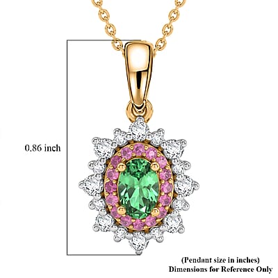 D'Joy Premium Tsavorite Garnet and Multi Gemstone 1.00 ctw Royal Blossom Pendant Necklace in 18K Vermeil Yellow Gold Over Sterling Silver 20 Inches