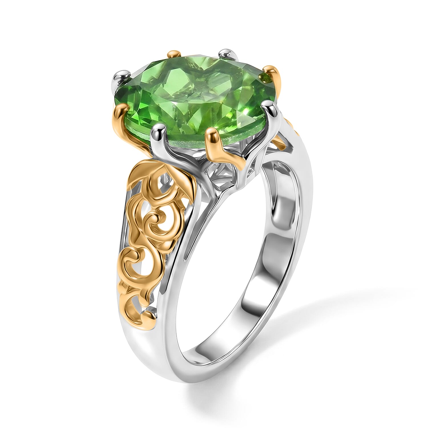 EverTrue Chartreuse Quartz (Triplet) 11.60 ctw Earrings, Ring (Size 6.0) and Pendant in 18K YG Plated and Platinum Bond with Stainless Steel Necklace 20 Inches