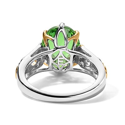 EverTrue Chartreuse Quartz (Triplet) 11.60 ctw Earrings, Ring (Size 6.0) and Pendant in 18K YG Plated and Platinum Bond with Stainless Steel Necklace 20 Inches