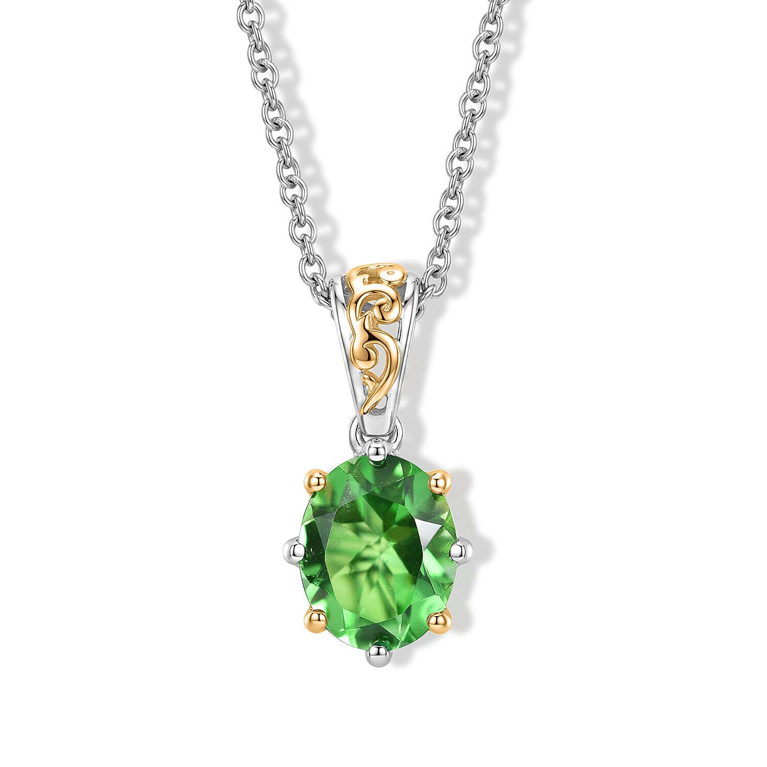 EverTrue Chartreuse Quartz (Triplet) 11.60 ctw Earrings, Ring (Size 6.0) and Pendant in 18K YG Plated and Platinum Bond with Stainless Steel Necklace 20 Inches