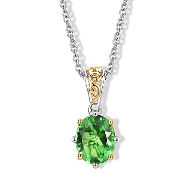 EverTrue Chartreuse Quartz (Triplet) 11.60 ctw Earrings, Ring (Size 6.0) and Pendant in 18K YG Plated and Platinum Bond with Stainless Steel Necklace 20 Inches