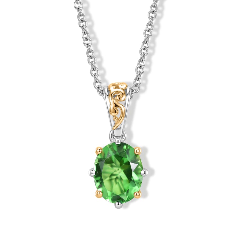 EverTrue Chartreuse Quartz (Triplet) 11.60 ctw Earrings, Ring (Size 6.0) and Pendant in 18K YG Plated and Platinum Bond with Stainless Steel Necklace 20 Inches