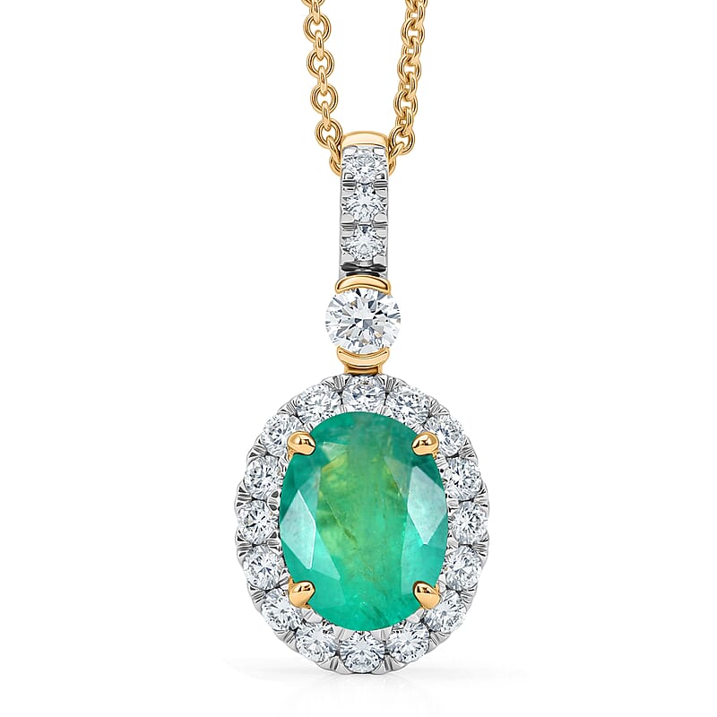 Certified & Appraised Luxoro AAA Kagem Zambian Emerald and Diamond I2 2.35 ctw Pendant Necklace in 10K Yellow Gold 20 Inches