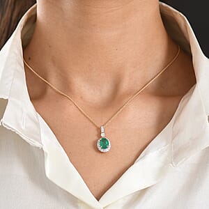 Certified & Appraised Luxoro AAA Zambian Emerald and Diamond I2 2.35 ctw Pendant Necklace in 10K Yellow Gold 20 Inches