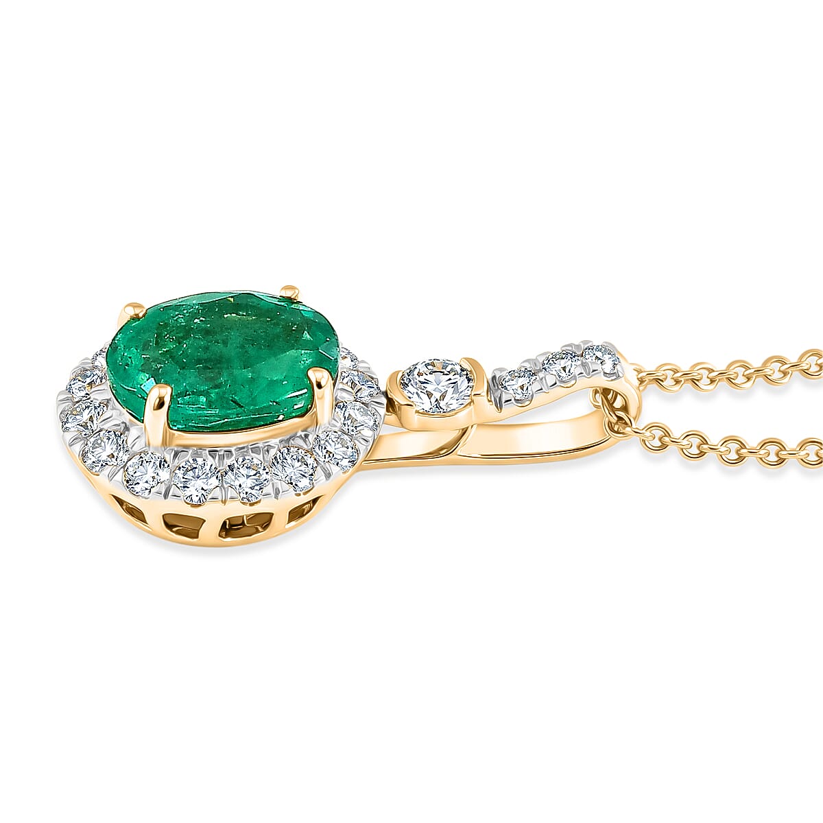 Certified & Appraised Luxoro AAA Kagem Zambian Emerald and Diamond I2 2.35 ctw Pendant Necklace in 10K Yellow Gold 20 Inches image number 3