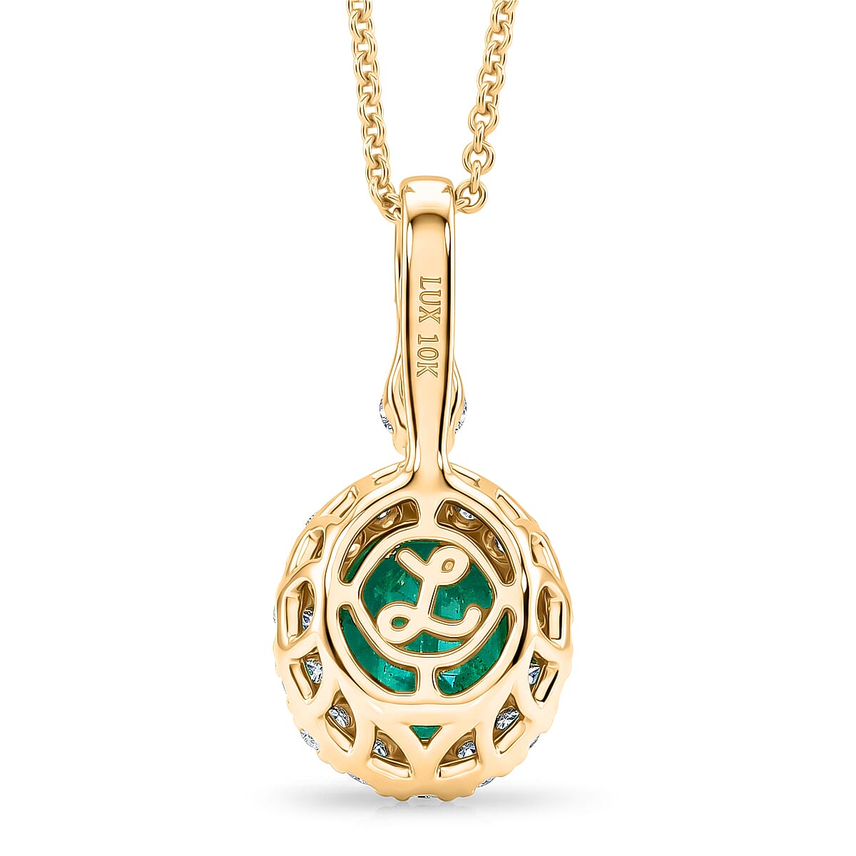 Certified & Appraised Luxoro AAA Kagem Zambian Emerald and Diamond I2 2.35 ctw Pendant Necklace in 10K Yellow Gold 20 Inches image number 4