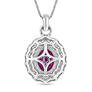 D'Joy Premium Natural Ruby and Moissanite 3.20 ctw Scarlet Halo Pendant Necklace in Rhodium Over Sterling Silver 18 Inches