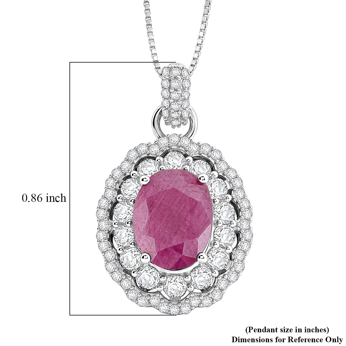 D'Joy Premium Natural Ruby and Moissanite 3.20 ctw Scarlet Halo Pendant Necklace in Rhodium Over Sterling Silver 18 Inches