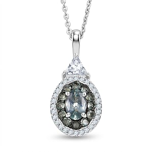 D'Joy Narsipatnam Alexandrite and White Zircon 1.50 ctw Blooming Dew Pendant Necklace in Rhodium Over Sterling Silver 20 Inches