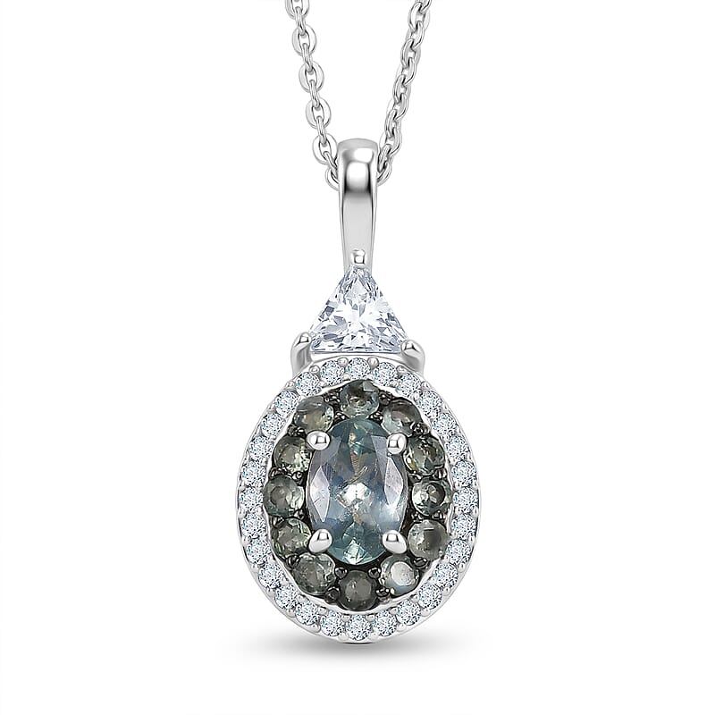 D'Joy Narsipatnam Alexandrite and White Zircon 1.50 ctw Blooming Dew Pendant Necklace in Rhodium Over Sterling Silver 20 Inches