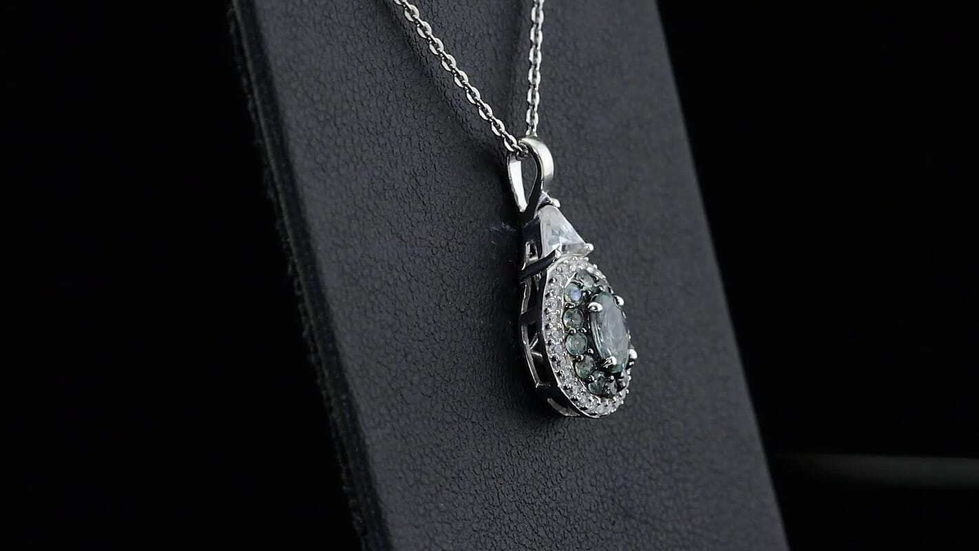 D'Joy Narsipatnam Alexandrite and White Zircon 1.50 ctw Pendant Necklace in Rhodium Over Sterling Silver 20 Inches