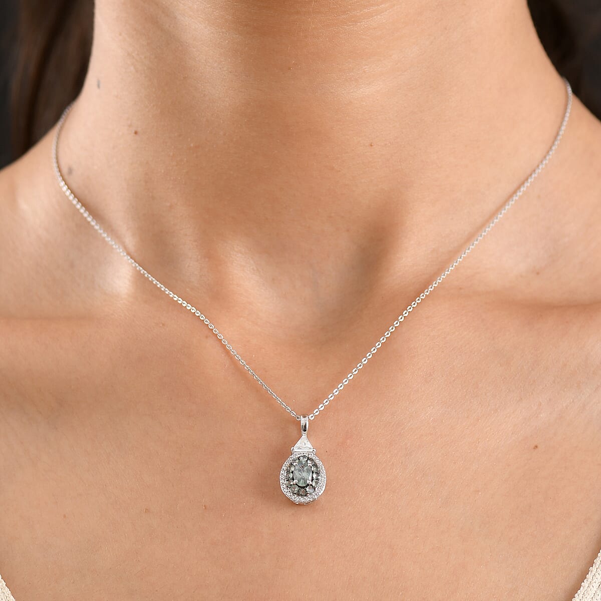 D'Joy Narsipatnam Alexandrite and White Zircon 1.50 ctw Blooming Dew Pendant Necklace in Rhodium Over Sterling Silver 20 Inches image number 2