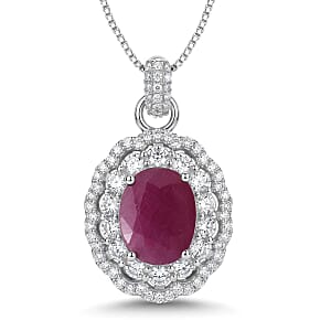 D'Joy Premium Australian Sapphire and Moissanite 0.90 ctw Crown Spark Pendant Necklace in Rhodium Over Sterling Silver 18 Inches 