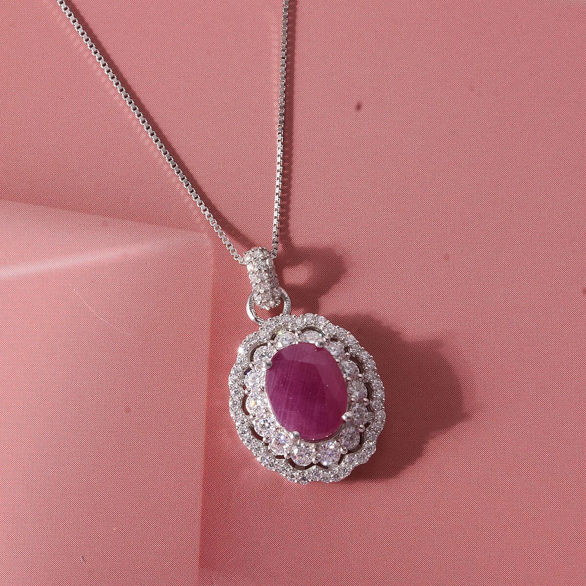 D'Joy Premium Australian Sapphire and Moissanite 0.90 ctw Crown Spark Pendant Necklace in Rhodium Over Sterling Silver 18 Inches  image number 1