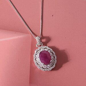 D'Joy Premium Australian Sapphire and Moissanite 0.90 ctw Crown Spark Pendant Necklace in Rhodium Over Sterling Silver 18 Inches 