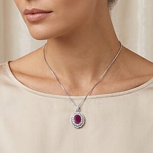 D'Joy Premium Australian Sapphire and Moissanite 0.90 ctw Crown Spark Pendant Necklace in Rhodium Over Sterling Silver 18 Inches 