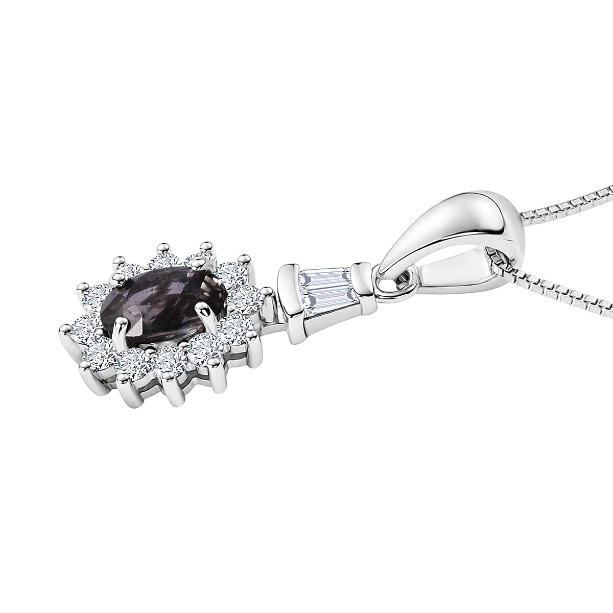 D'Joy Premium Australian Sapphire and Moissanite 0.90 ctw Crown Spark Pendant Necklace in Rhodium Over Sterling Silver 18 Inches