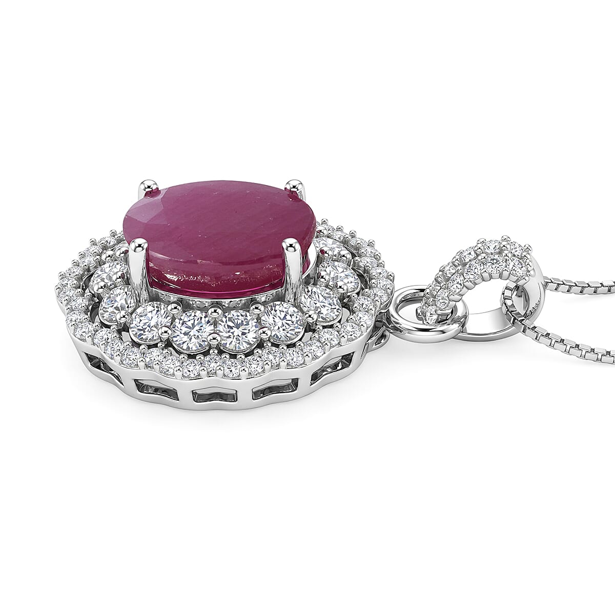D'Joy Premium Australian Sapphire and Moissanite 0.90 ctw Crown Spark Pendant Necklace in Rhodium Over Sterling Silver 18 Inches  image number 3
