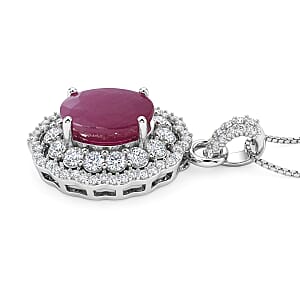 D'Joy Premium Australian Sapphire and Moissanite 0.90 ctw Crown Spark Pendant Necklace in Rhodium Over Sterling Silver 18 Inches 