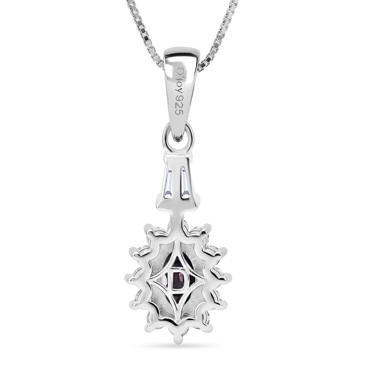 D'Joy Premium Australian Sapphire and Moissanite 0.90 ctw Crown Spark Pendant Necklace in Rhodium Over Sterling Silver 18 Inches