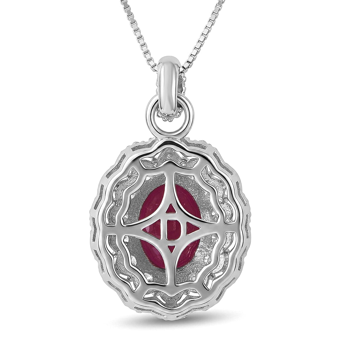 D'Joy Premium Australian Sapphire and Moissanite 0.90 ctw Crown Spark Pendant Necklace in Rhodium Over Sterling Silver 18 Inches  image number 4