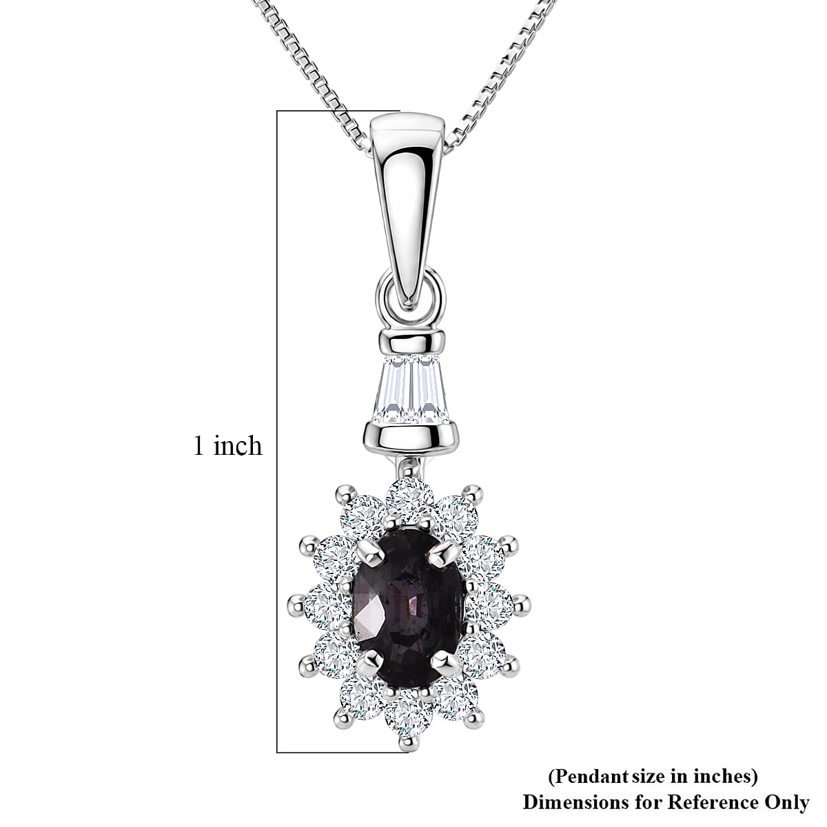 D'Joy Premium Australian Sapphire and Moissanite 0.90 ctw Crown Spark Pendant Necklace in Rhodium Over Sterling Silver 18 Inches