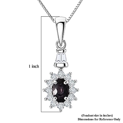D'Joy Premium Australian Sapphire and Moissanite 0.90 ctw Crown Spark Pendant Necklace in Rhodium Over Sterling Silver 18 Inches
