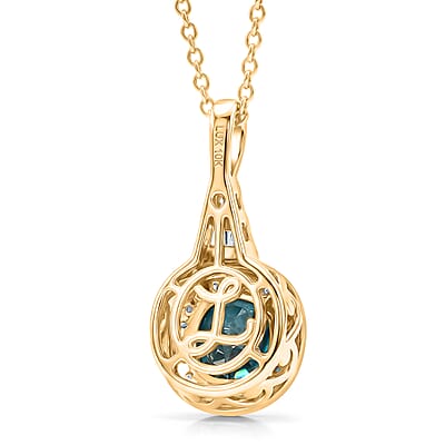Luxoro AAA Cambodian Blue Zircon and Diamond I2 2.70 ctw Blue Radiance Halo Pendant Necklace in 10K Yellow Gold 20 Inches